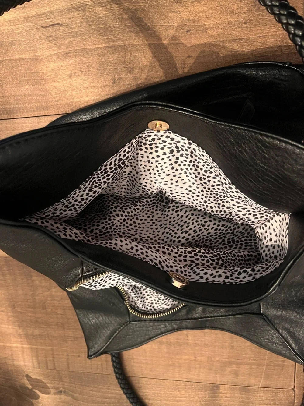 Antik Kraft Black Shoulder Bag with Braided Straps & Spot Interior